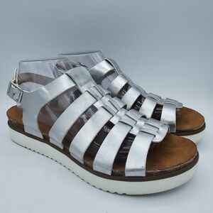 London Underground Raven Silver Strappy Sandals size 9